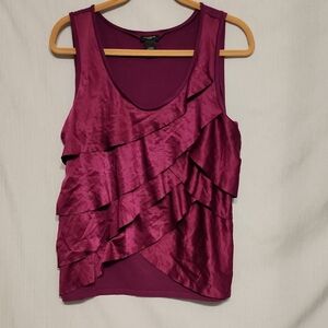 Ann Taylor Burgundy Ruffled Sleeveless Tank Top